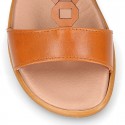 TAN Nappa Leather Girl T-Strap Sandal shoes with rings design.
