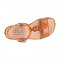 TAN Nappa Leather Girl T-Strap Sandal shoes with rings design.