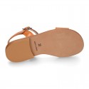 TAN Nappa Leather Girl T-Strap Sandal shoes with rings design.