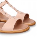 NUDE Nappa Leather Girl T-Strap Sandal shoes with CRYSTALS design.