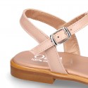 NUDE Nappa Leather Girl T-Strap Sandal shoes with CRYSTALS design.