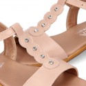 NUDE Nappa Leather Girl T-Strap Sandal shoes with CRYSTALS design.