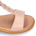 NUDE Nappa Leather Girl T-Strap Sandal shoes with CRYSTALS design.