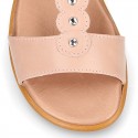 NUDE Nappa Leather Girl T-Strap Sandal shoes with CRYSTALS design.