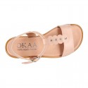 NUDE Nappa Leather Girl T-Strap Sandal shoes with CRYSTALS design.