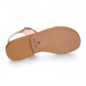 NUDE Nappa Leather Girl T-Strap Sandal shoes with CRYSTALS design.