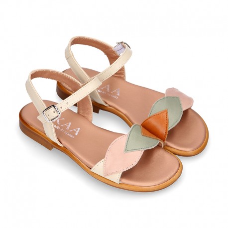 Nappa Leather Girl Sandal shoes with LEAFS design.