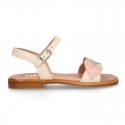Nappa Leather Girl Sandal shoes with LEAFS design.