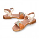 Nappa Leather Girl Sandal shoes with LEAFS design.