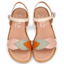 Nappa Leather Girl Sandal shoes with LEAFS design.