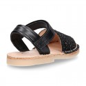 EXTRA SOFT leather Menorquina sandals with hook and loop strap and glitter design.