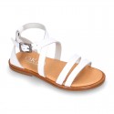 WHITE Nappa leather Girl sandal shoes with straps ROMAN design.