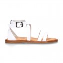 WHITE Nappa leather Girl sandal shoes with straps ROMAN design.