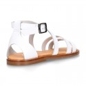 WHITE Nappa leather Girl sandal shoes with straps ROMAN design.
