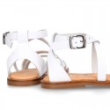 WHITE Nappa leather Girl sandal shoes with straps ROMAN design.