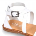 WHITE Nappa leather Girl sandal shoes with straps ROMAN design.