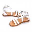 WHITE Nappa leather Girl sandal shoes with straps ROMAN design.