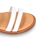 WHITE Nappa leather Girl sandal shoes with straps ROMAN design.