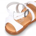 WHITE Nappa leather Girl sandal shoes with straps ROMAN design.