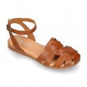 Cowhide leather Girl sandal shoes jelly type design with ankle strap closure.