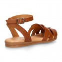 Cowhide leather Girl sandal shoes jelly type design with ankle strap closure.