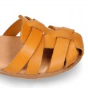 Cowhide leather Girl sandal shoes jelly type design with ankle strap closure.