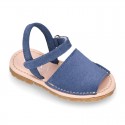 SUEDE LEATHER Kids Menorquina sandals with hook and loop strap closure.