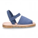 SUEDE LEATHER Kids Menorquina sandals with hook and loop strap closure.