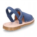 SUEDE LEATHER Kids Menorquina sandals with hook and loop strap closure.