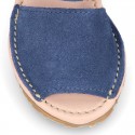 SUEDE LEATHER Kids Menorquina sandals with hook and loop strap closure.