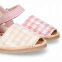 Extra soft Nappa leather Girl Menorquina sandals with VICHY SEQUINS design.