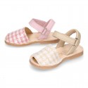 Extra soft Nappa leather Girl Menorquina sandals with VICHY SEQUINS design.