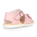 BABY GIRL Sandal shoes Menorquina style with bow and flexible soles.