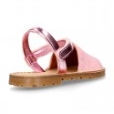 SHINY LINEN Canvas Girl Menorquina sandals with hook and loop strap closure.