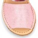 SHINY LINEN Canvas Girl Menorquina sandals with hook and loop strap closure.