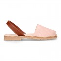 Combined nappa leather Girl Menorquina sandal shoes with rear strap.