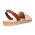 Combined nappa leather Girl Menorquina sandal shoes with rear strap.