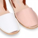 Combined nappa leather Girl Menorquina sandal shoes with rear strap.