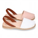 Combined nappa leather Girl Menorquina sandal shoes with rear strap.