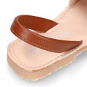 Combined nappa leather Girl Menorquina sandal shoes with rear strap.