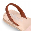 Combined nappa leather Girl Menorquina sandal shoes with rear strap.