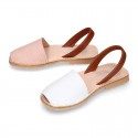 Combined nappa leather Girl Menorquina sandal shoes with rear strap.