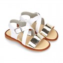 GOLD Shiny leather girl sandal shoes combined with white nappa leather.