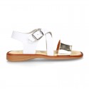 GOLD Shiny leather girl sandal shoes combined with white nappa leather.