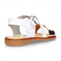 GOLD Shiny leather girl sandal shoes combined with white nappa leather.