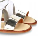 GOLD Shiny leather girl sandal shoes combined with white nappa leather.