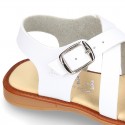 GOLD Shiny leather girl sandal shoes combined with white nappa leather.