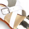 GOLD Shiny leather girl sandal shoes combined with white nappa leather.