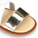 GOLD Shiny leather girl sandal shoes combined with white nappa leather.