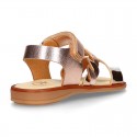 Laminated leather girl sandal shoes with BRAIDED design.